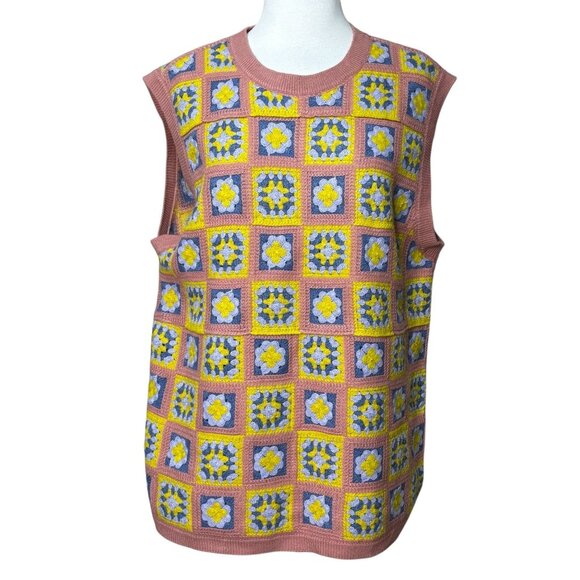 Unisex WESC Crochet Floral Sweater Vest Floral Square Mens Large Womens Size XL - Picture 1 of 7